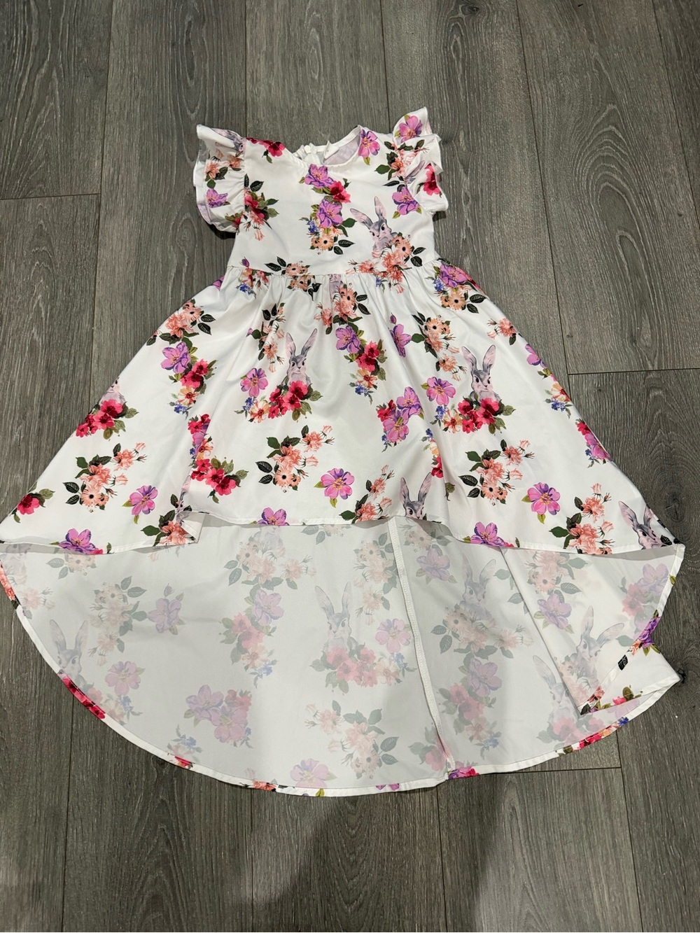 SHEIN Girls White Floral Easter Bunny High-Low Dress size 4